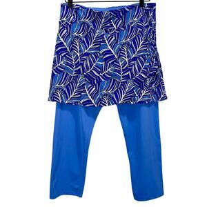 Coolibar Blue Kahula Women’s Large Skirted Swim Capris UPF 50+ Leggings